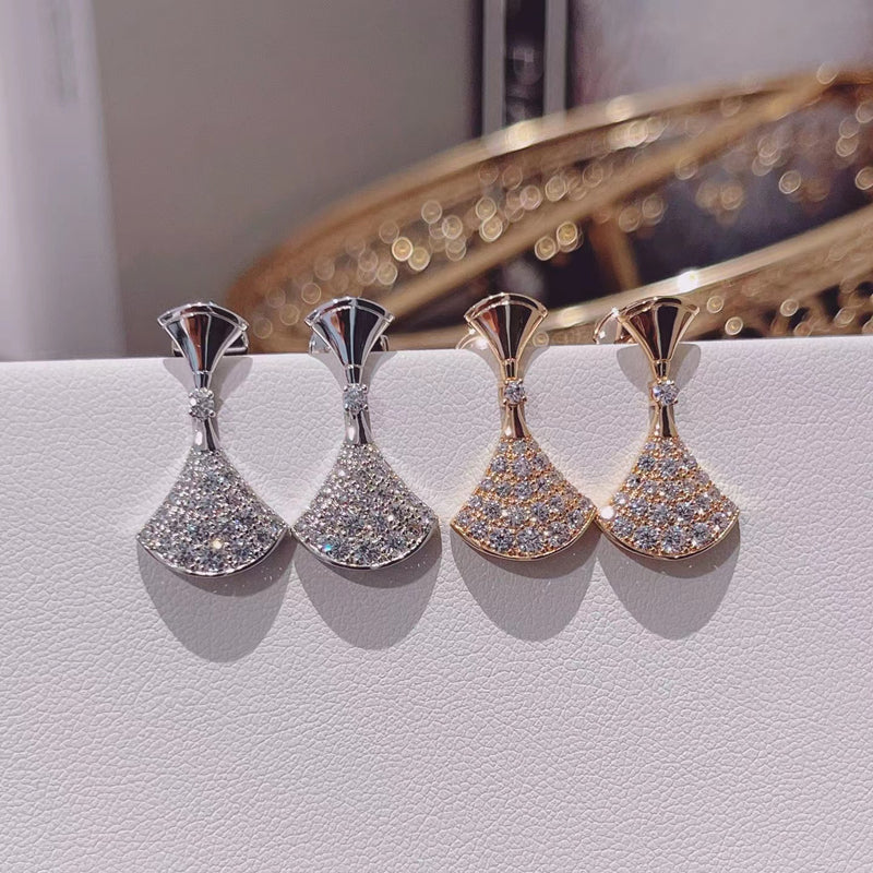 Full diamond skirt fan-shaped earrings/B-007