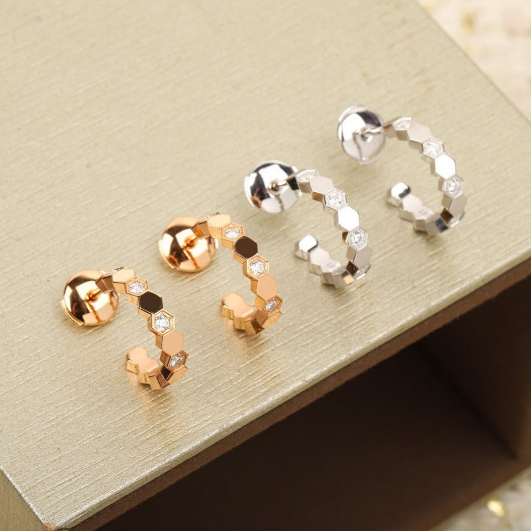 Hexagonal diamond grid earrings/B-091