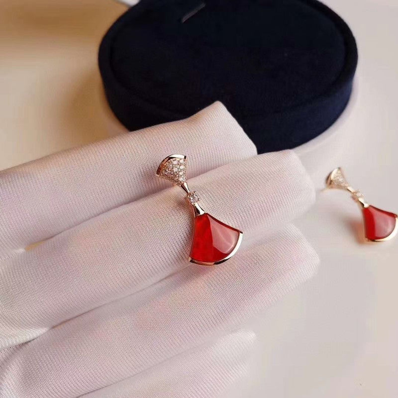 Carnelian Mini Skirt Fan-Shaped Earrings/B-004
