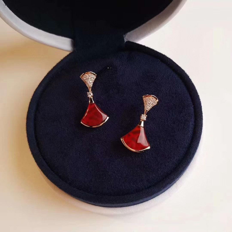 Carnelian Mini Skirt Fan-Shaped Earrings/B-004