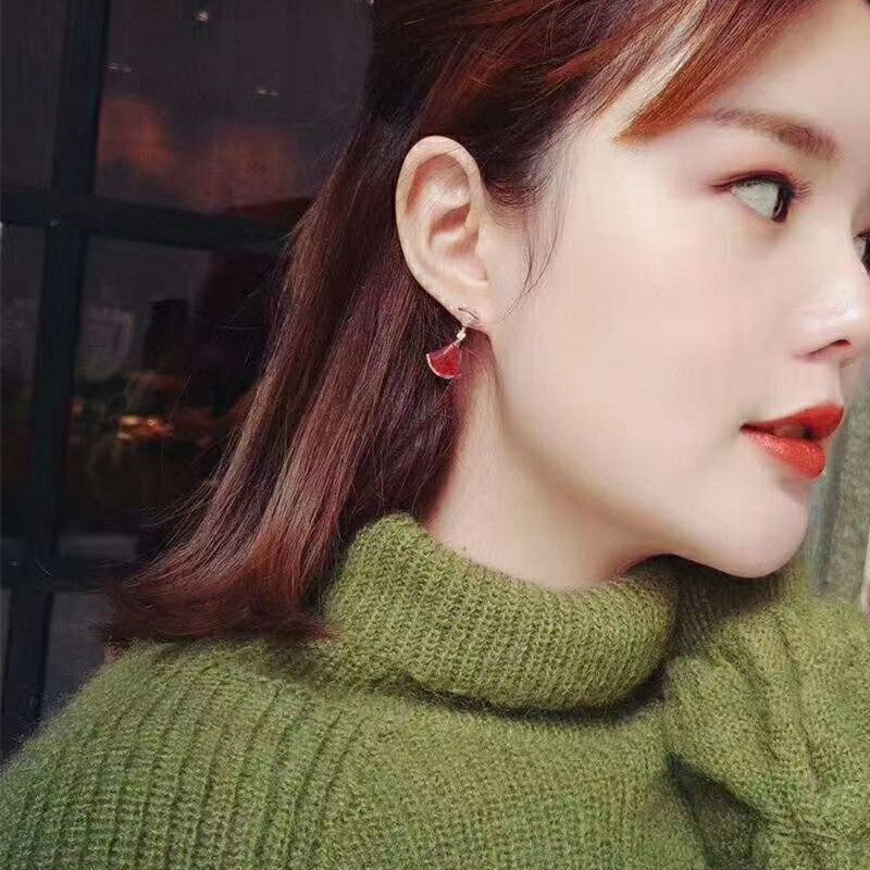Carnelian Mini Skirt Fan-Shaped Earrings/B-004