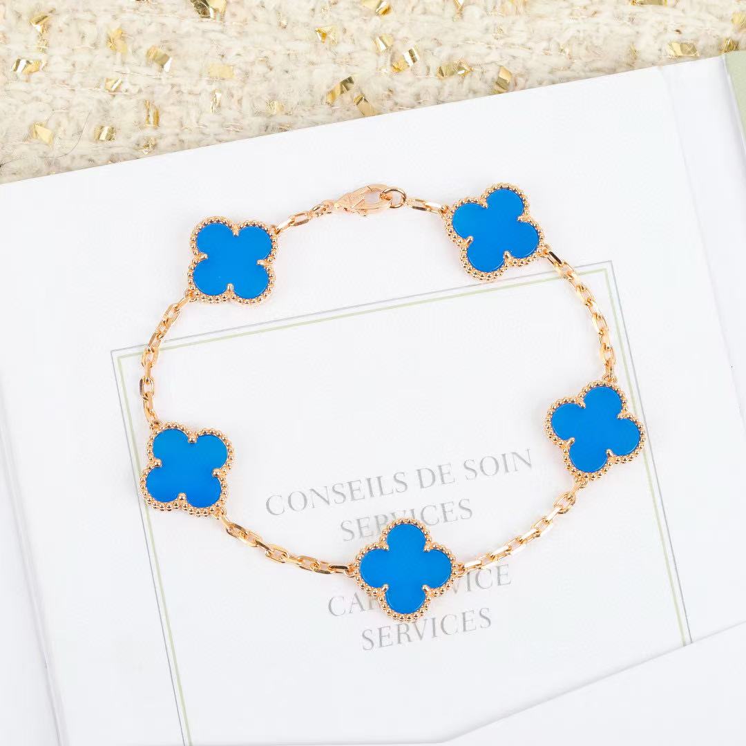 Blue Chalcedony Five Flower Bracelet/Q-251