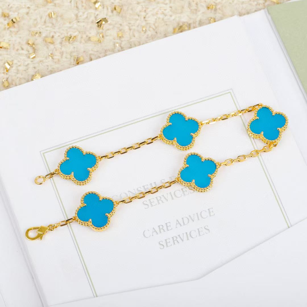 Gold turquoise five-flower bracelet/Q-252