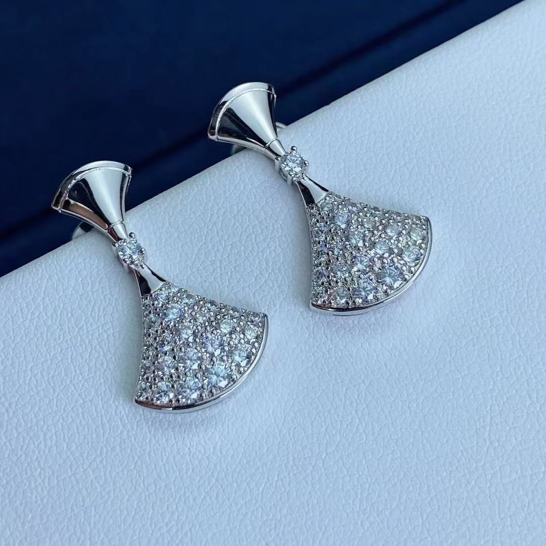 Full diamond skirt fan-shaped earrings/B-007